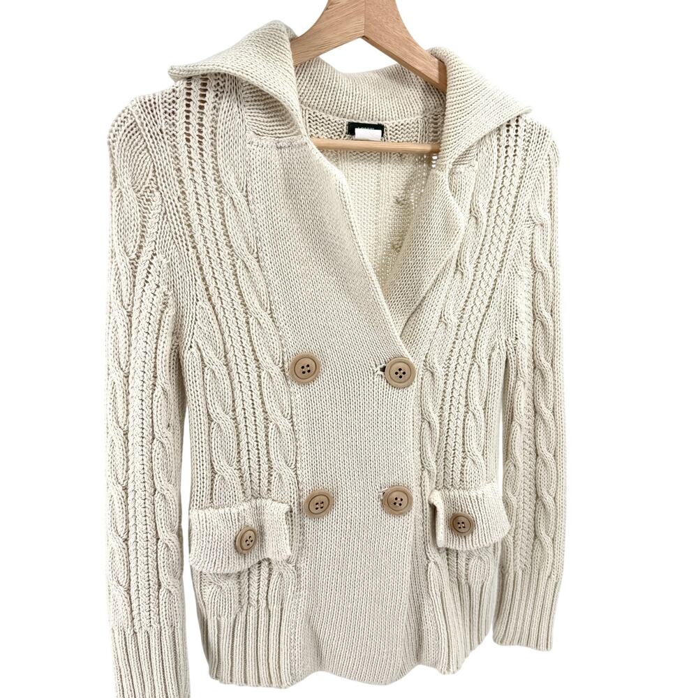 Vintage Y2K J.Crew Cream Cable Knit Shawl Collar Double-Breasted Cardigan